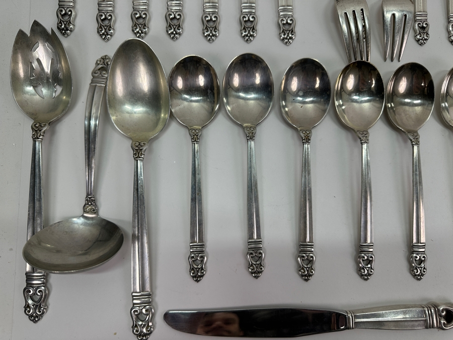 International Sterling Royal Danish Sterling Silver Flatware Service - Sterling Weighs 1,723g Not Including The Knives = $2,946 Melt Value / Spreader Knives With Sterling Blade & Handle Weighs 251.7g / Butter Knives Weigh 485.2g - Retails $12,000+ [Photo 10]