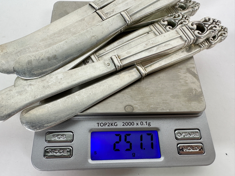 International Sterling Royal Danish Sterling Silver Flatware Service - Sterling Weighs 1,723g Not Including The Knives = $2,946 Melt Value / Spreader Knives With Sterling Blade & Handle Weighs 251.7g / Butter Knives Weigh 485.2g - Retails $12,000+ [Photo 16]