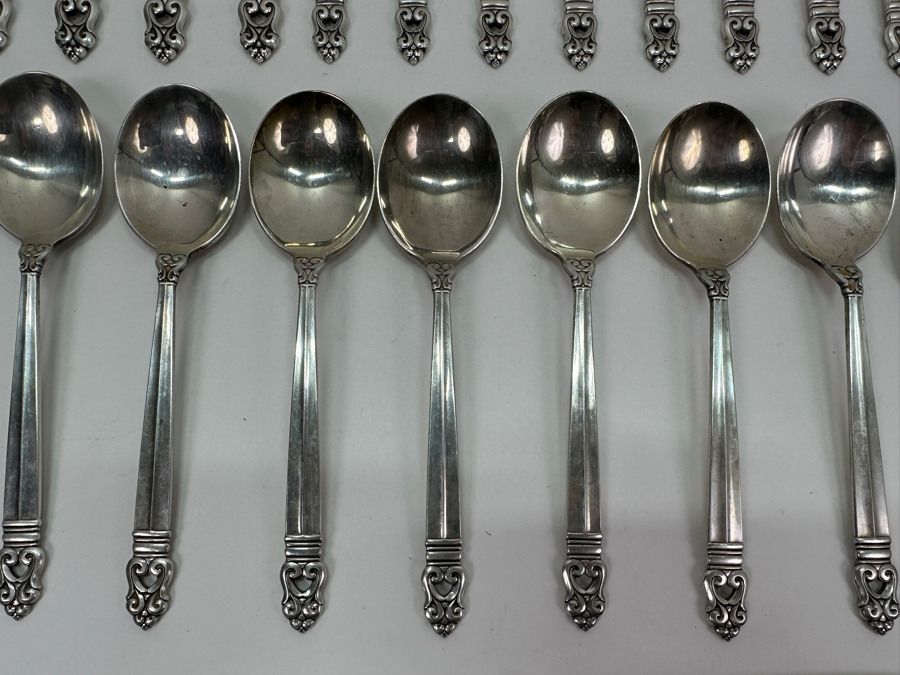International Sterling Royal Danish Sterling Silver Flatware Service - Sterling Weighs 1,723g Not Including The Knives = $2,946 Melt Value / Spreader Knives With Sterling Blade & Handle Weighs 251.7g / Butter Knives Weigh 485.2g - Retails $12,000+ [Photo 4]