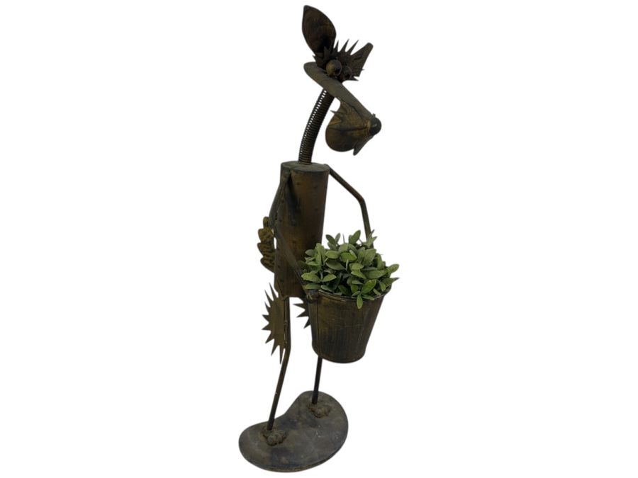Freestanding Metal Dog Vase Sculpture With Kinetic Head 33H [Photo 1]