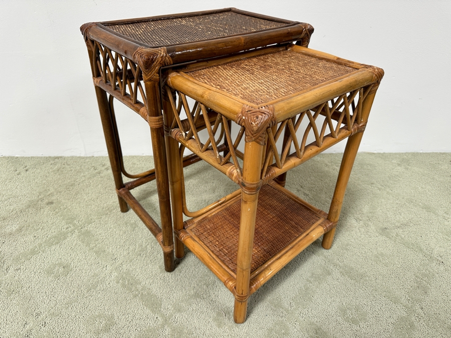 Bamboo And Rattan Nesting Tables 18.5W X 12.5D X 23H [Photo 2]