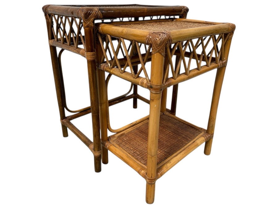 Bamboo And Rattan Nesting Tables 18.5W X 12.5D X 23H [Photo 1]