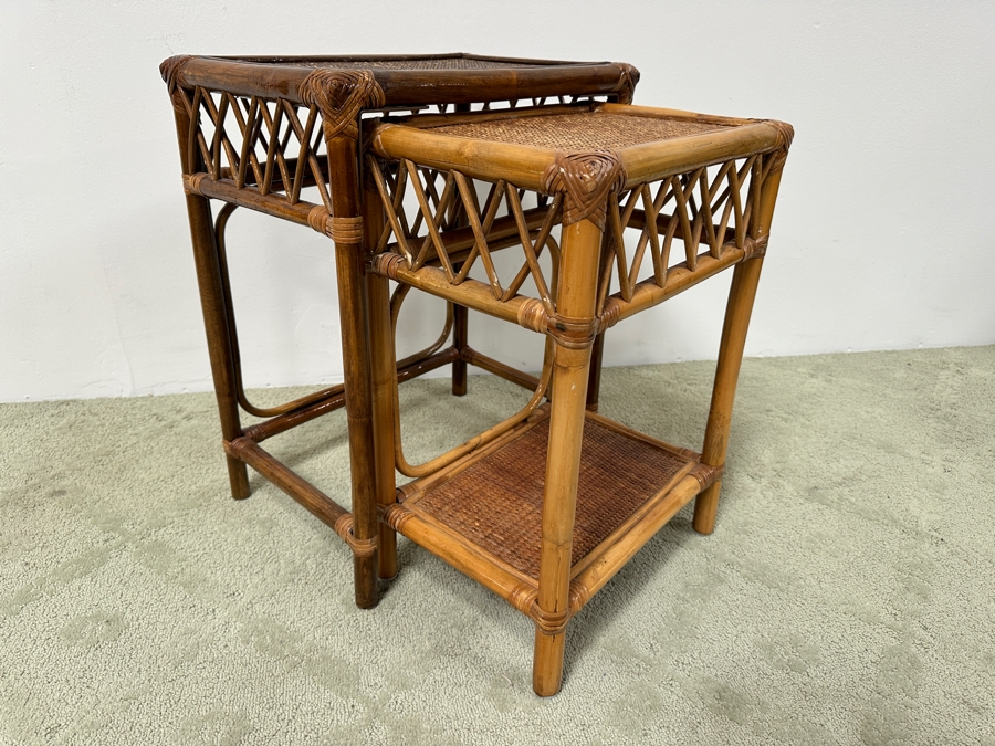 Bamboo And Rattan Nesting Tables 18.5W X 12.5D X 23H [Photo 3]