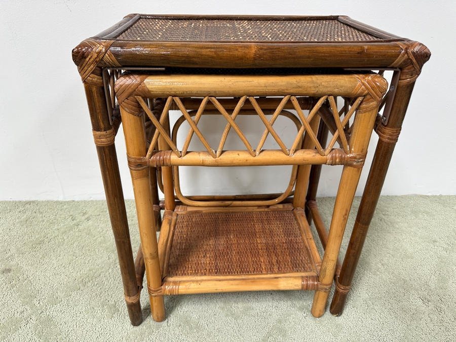 Bamboo And Rattan Nesting Tables 18.5W X 12.5D X 23H [Photo 4]