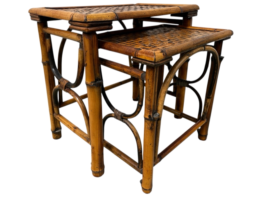 Bamboo And Rattan Nesting Tables 22.5W X 14.5D X 22H [Photo 1]