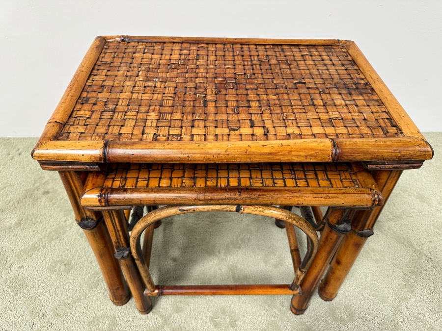 Bamboo And Rattan Nesting Tables 22.5W X 14.5D X 22H [Photo 5]