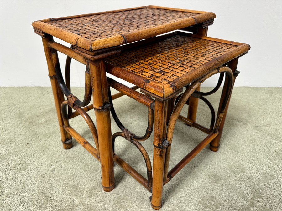 Bamboo And Rattan Nesting Tables 22.5W X 14.5D X 22H [Photo 3]
