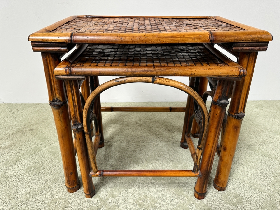 Bamboo And Rattan Nesting Tables 22.5W X 14.5D X 22H [Photo 4]