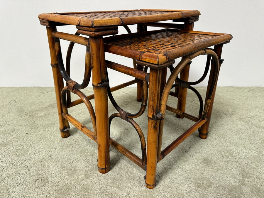 Bamboo And Rattan Nesting Tables 22.5W X 14.5D X 22H [Photo 2]
