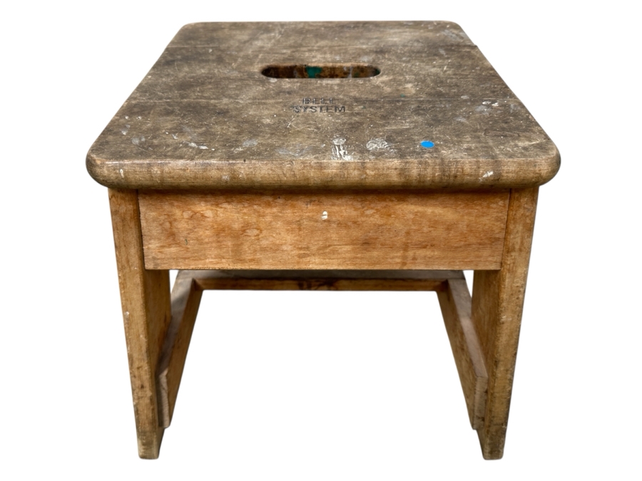 Old Bell System Wooden Step Stool Bench 12W X 12D X 13H [Photo 1]