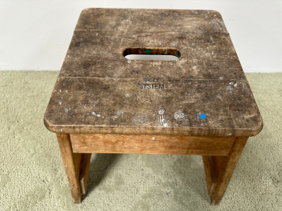 Old Bell System Wooden Step Stool Bench 12W X 12D X 13H [Photo 3]