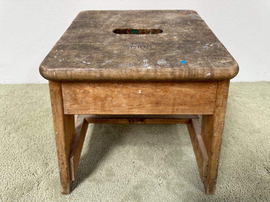 Old Bell System Wooden Step Stool Bench 12W X 12D X 13H [Photo 5]