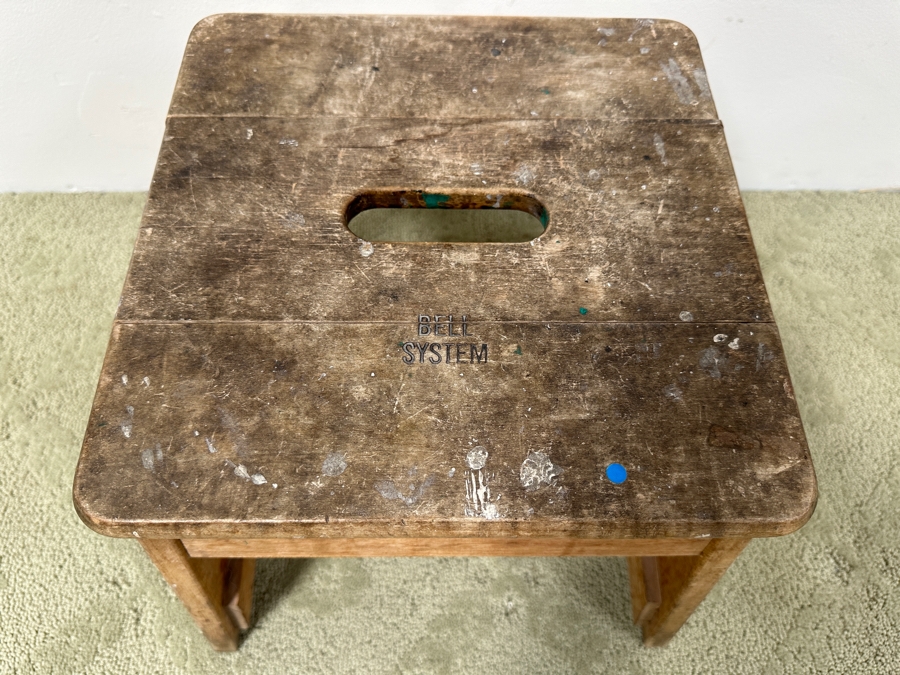 Old Bell System Wooden Step Stool Bench 12W X 12D X 13H [Photo 4]
