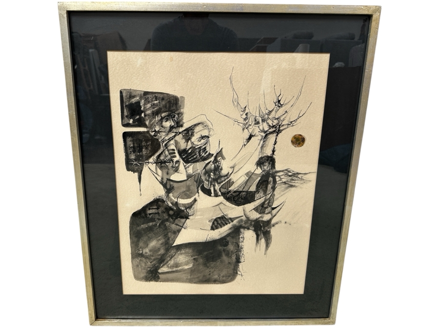 Santiago Penaloza (B. 1948, Mexican) Original Abstract Watercolor And Ink Painting On Paper Artist Signed And Dated 1973 17.5 X 22.5 Framed 24 X 29 [Photo 2]