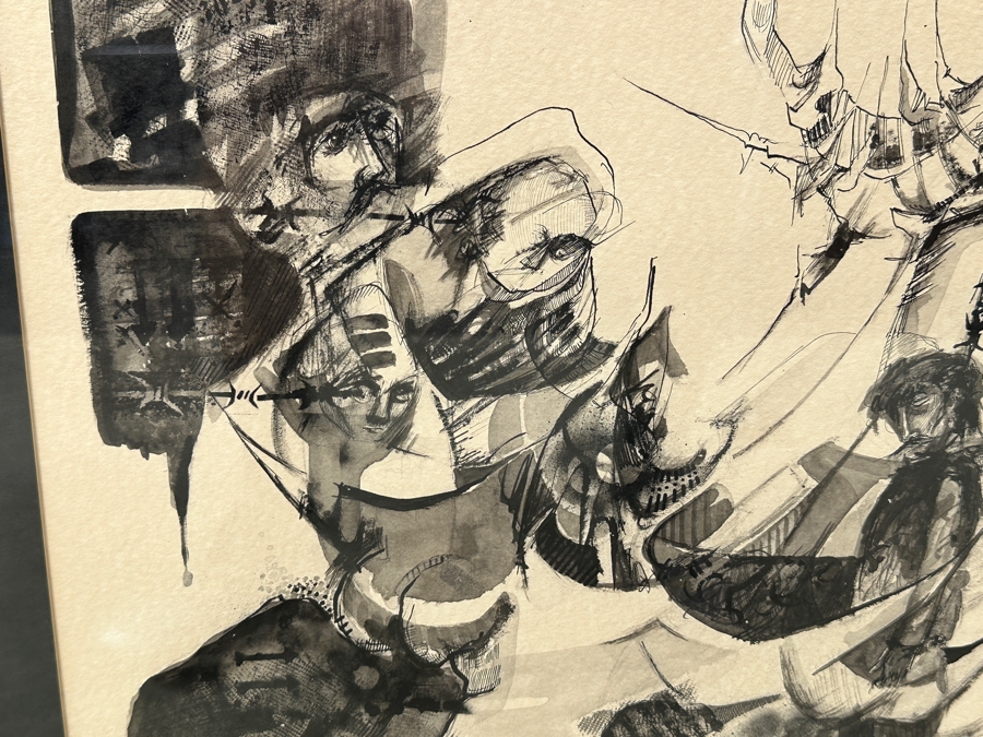 Santiago Penaloza (B. 1948, Mexican) Original Abstract Watercolor And Ink Painting On Paper Artist Signed And Dated 1973 17.5 X 22.5 Framed 24 X 29 [Photo 11]