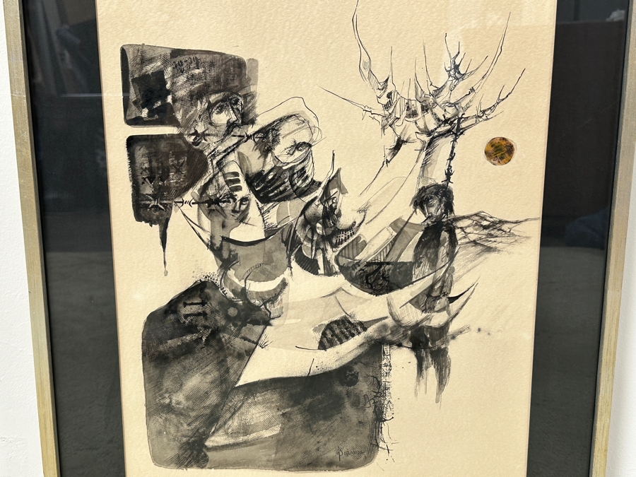 Santiago Penaloza (B. 1948, Mexican) Original Abstract Watercolor And Ink Painting On Paper Artist Signed And Dated 1973 17.5 X 22.5 Framed 24 X 29 [Photo 3]