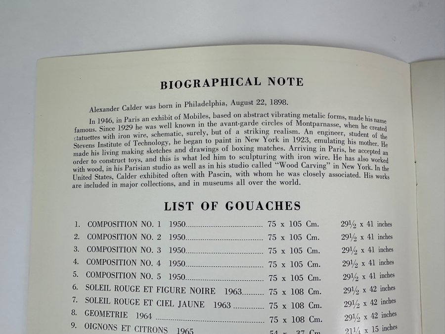 Just Added - Vintage 1967 Alexander Calder Exhibition Program Twenty Gouaches By Calder In Honor Of His Sixty Ninth Birthday Held At The Edgardo Acosta Gallery, Ltd. Beverly Hills, CA [Photo 5]