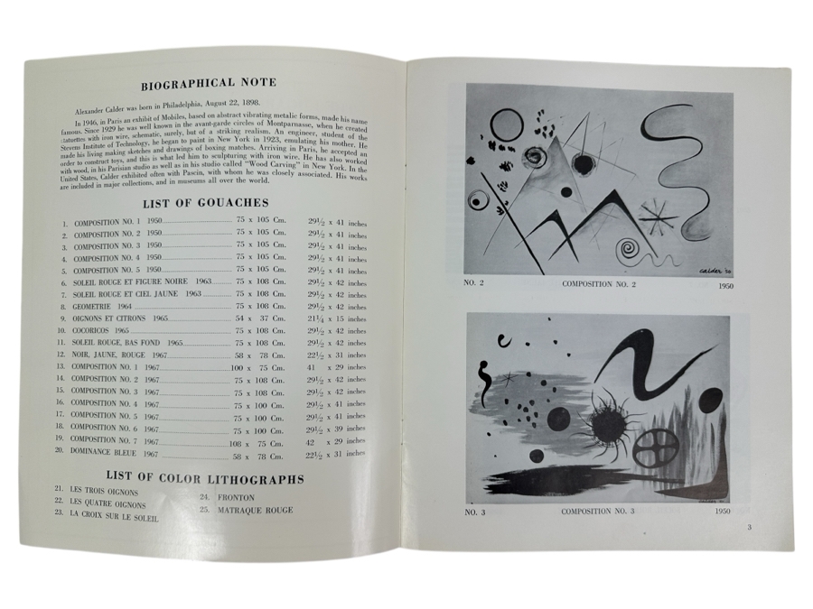 Just Added - Vintage 1967 Alexander Calder Exhibition Program Twenty Gouaches By Calder In Honor Of His Sixty Ninth Birthday Held At The Edgardo Acosta Gallery, Ltd. Beverly Hills, CA