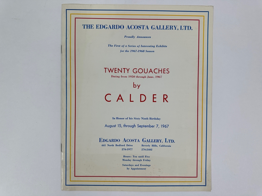 Just Added - Vintage 1967 Alexander Calder Exhibition Program Twenty Gouaches By Calder In Honor Of His Sixty Ninth Birthday Held At The Edgardo Acosta Gallery, Ltd. Beverly Hills, CA [Photo 2]