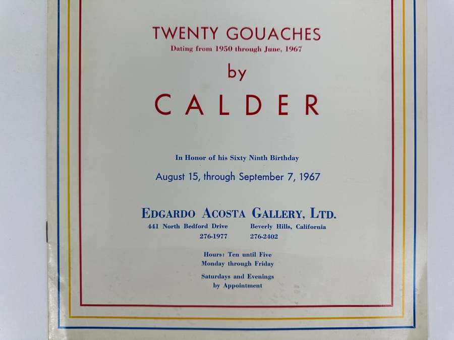 Just Added - Vintage 1967 Alexander Calder Exhibition Program Twenty Gouaches By Calder In Honor Of His Sixty Ninth Birthday Held At The Edgardo Acosta Gallery, Ltd. Beverly Hills, CA [Photo 3]