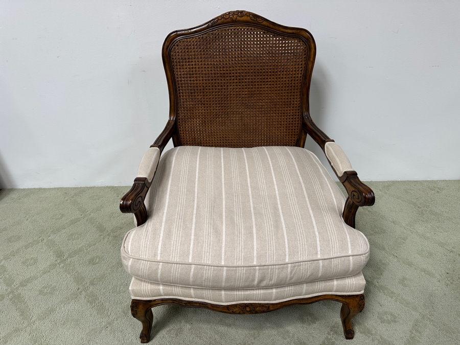 Upholstered French Country Arm Chair with Cane Back 30W x 36D x 38.5H [Photo 2]