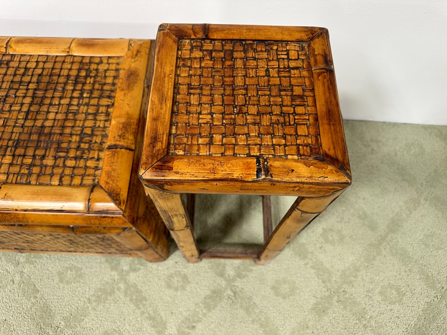 Bamboo And Rattan Trunk 24W X 16D X 19H And Stand 10W X 10D X 25H [Photo 4]