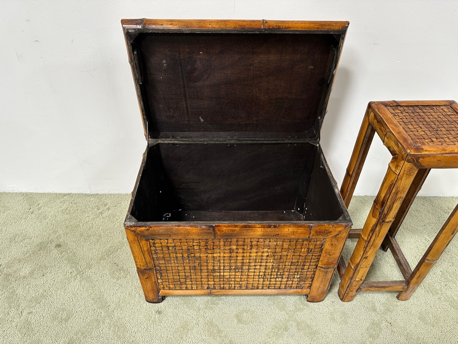 Bamboo And Rattan Trunk 24W X 16D X 19H And Stand 10W X 10D X 25H [Photo 6]