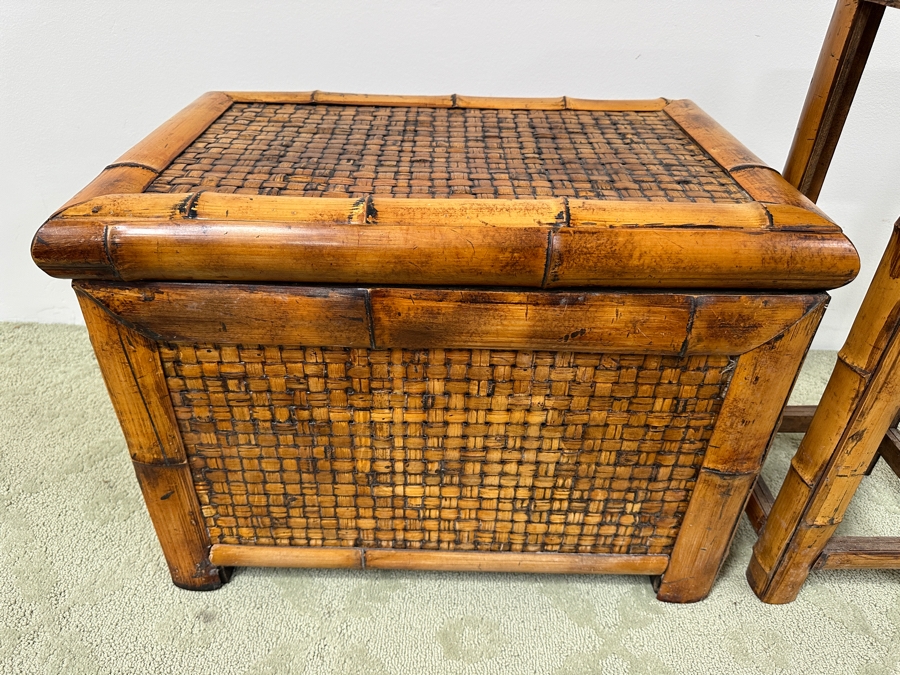 Bamboo And Rattan Trunk 24W X 16D X 19H And Stand 10W X 10D X 25H [Photo 3]
