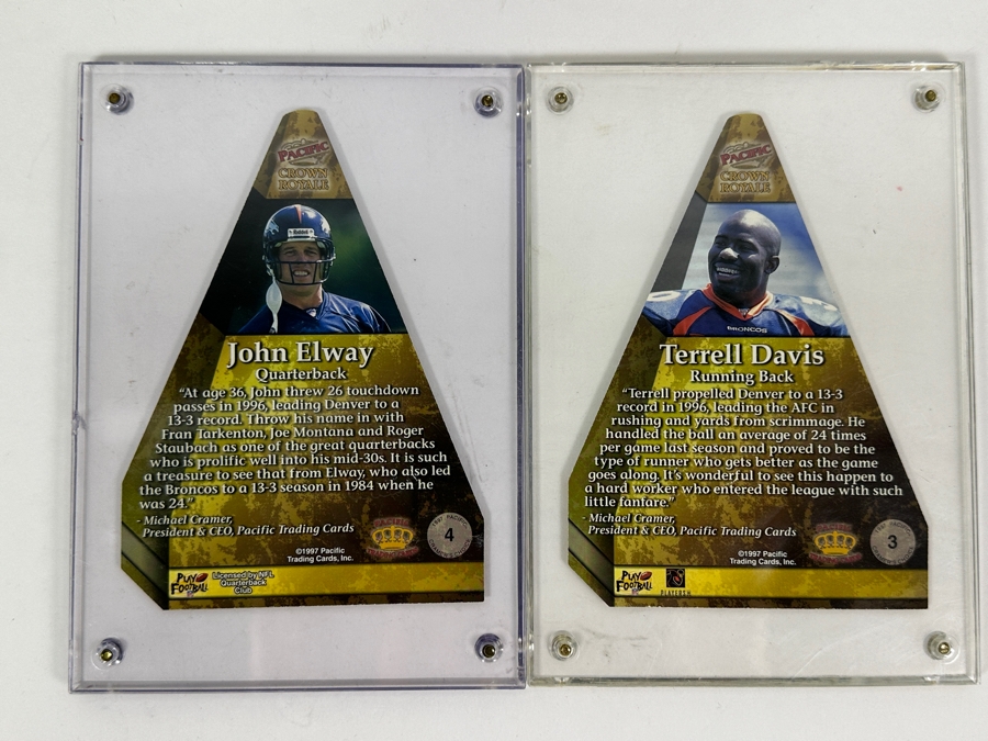 Just Added - 1997 Pacific Crown Royale Cramer's Choice Award Jumbo Football Cards: John Elway & Terrell Davis [Photo 6]