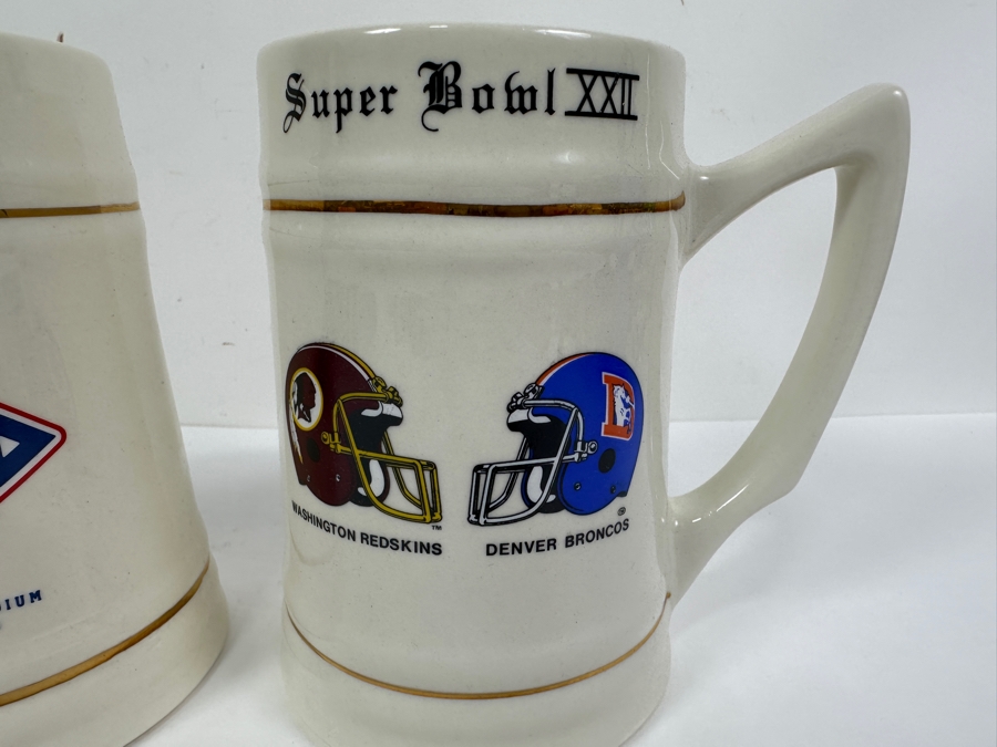 Just Added - Pair Of New Super Bowl XXII Mugs: Washington Redskins Vs. Denver Broncos Hosted At San Diego Jack Murphy Stadium January 31, 1988 5 5/8'H [Photo 3]