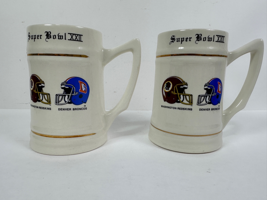 Just Added - Pair Of New Super Bowl XXII Mugs: Washington Redskins Vs. Denver Broncos Hosted At San Diego Jack Murphy Stadium January 31, 1988 5 5/8'H [Photo 4]