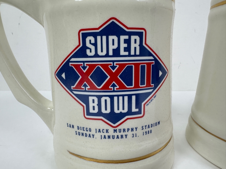Just Added - Pair Of New Super Bowl XXII Mugs: Washington Redskins Vs. Denver Broncos Hosted At San Diego Jack Murphy Stadium January 31, 1988 5 5/8'H [Photo 2]