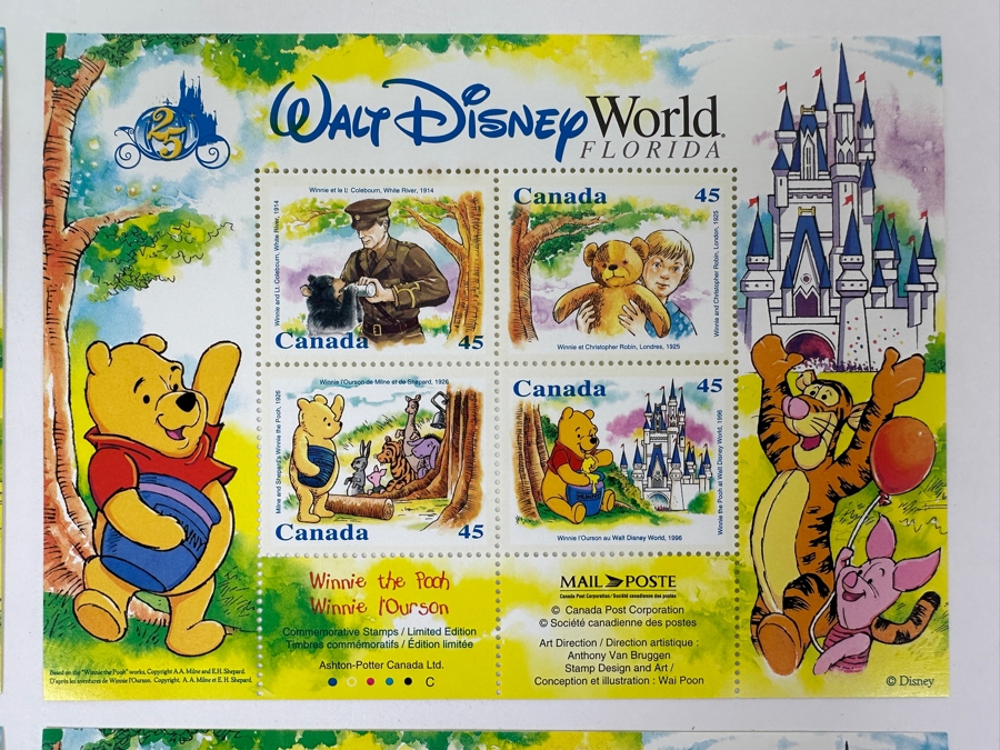 Just Added - (4) Limited Edition Canadian Mint Walt Disney World Florida Stamps Sheets Art By Anthony Van Bruggen [Photo 2]