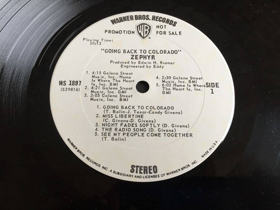 Zephyr - Going Back To Colorado - WS 1897 - Warner Bros. Records Radio Station Service [Photo 4]