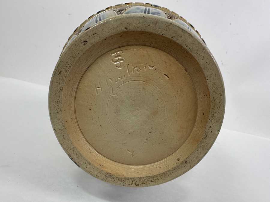 Rare Antique Signed Henry Doulton (Royal Doulton) Pottery Ewer With Substantial Beasley & Beasley English Sterling Silver Top (Pottery Needs To Be Repaired - See Photos For Hairline Cracks) 14'H [Photo 17]