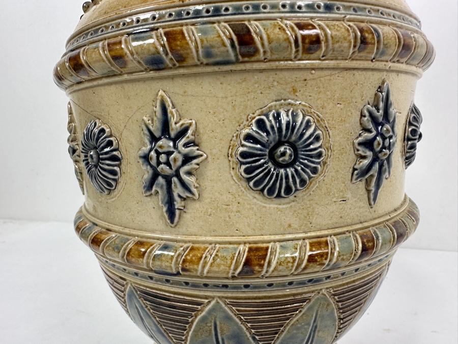 Rare Antique Signed Henry Doulton (Royal Doulton) Pottery Ewer With Substantial Beasley & Beasley English Sterling Silver Top (Pottery Needs To Be Repaired - See Photos For Hairline Cracks) 14'H [Photo 14]