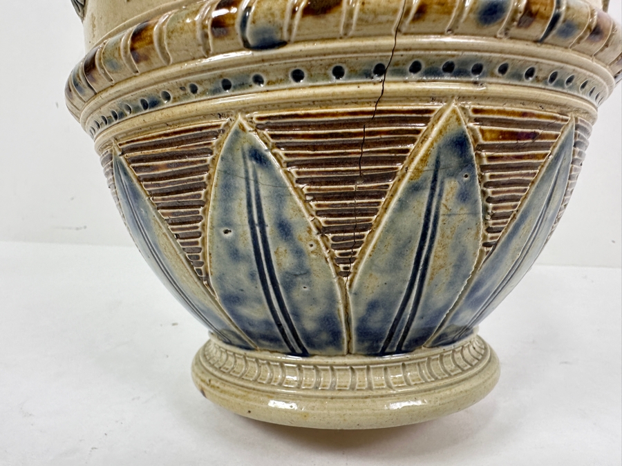 Rare Antique Signed Henry Doulton (Royal Doulton) Pottery Ewer With Substantial Beasley & Beasley English Sterling Silver Top (Pottery Needs To Be Repaired - See Photos For Hairline Cracks) 14'H [Photo 15]