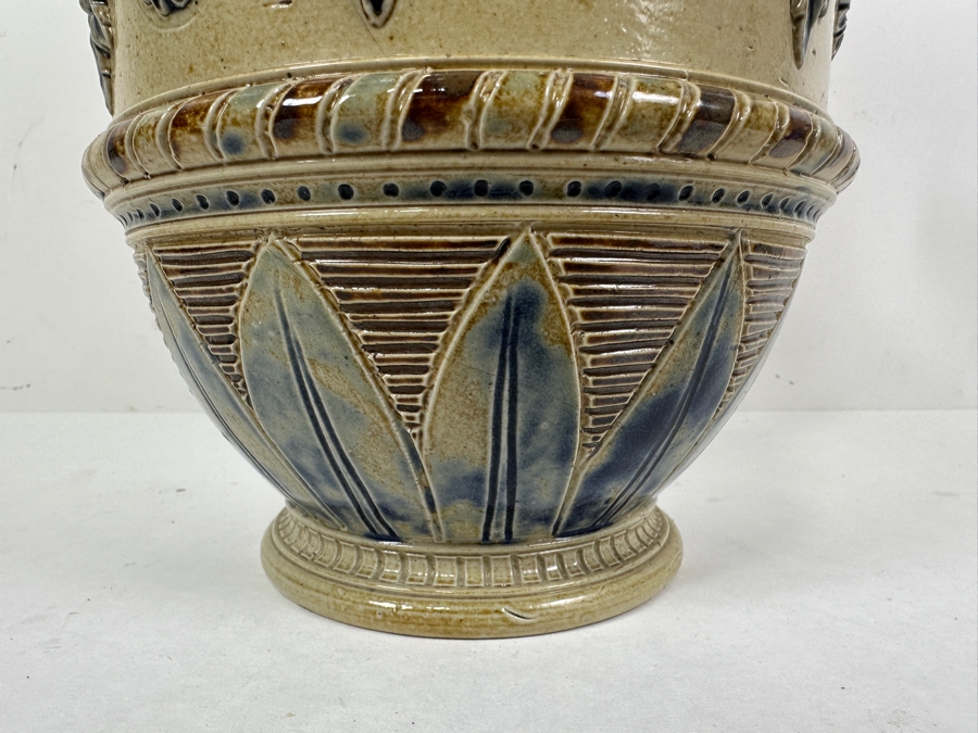 Rare Antique Signed Henry Doulton (Royal Doulton) Pottery Ewer With Substantial Beasley & Beasley English Sterling Silver Top (Pottery Needs To Be Repaired - See Photos For Hairline Cracks) 14'H [Photo 4]