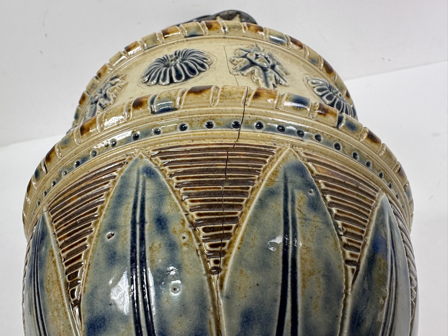 Rare Antique Signed Henry Doulton (Royal Doulton) Pottery Ewer With Substantial Beasley & Beasley English Sterling Silver Top (Pottery Needs To Be Repaired - See Photos For Hairline Cracks) 14'H [Photo 20]