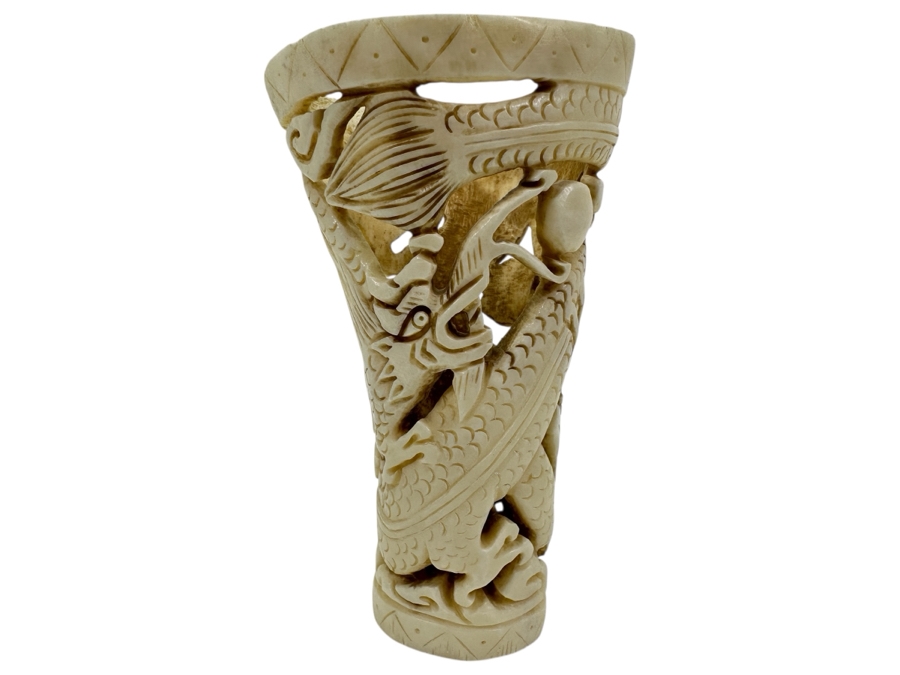 Vintage Carved Bone Dragon Serpent Pencil Brush Cigarette Holder 4-3/8'H [Photo 2]
