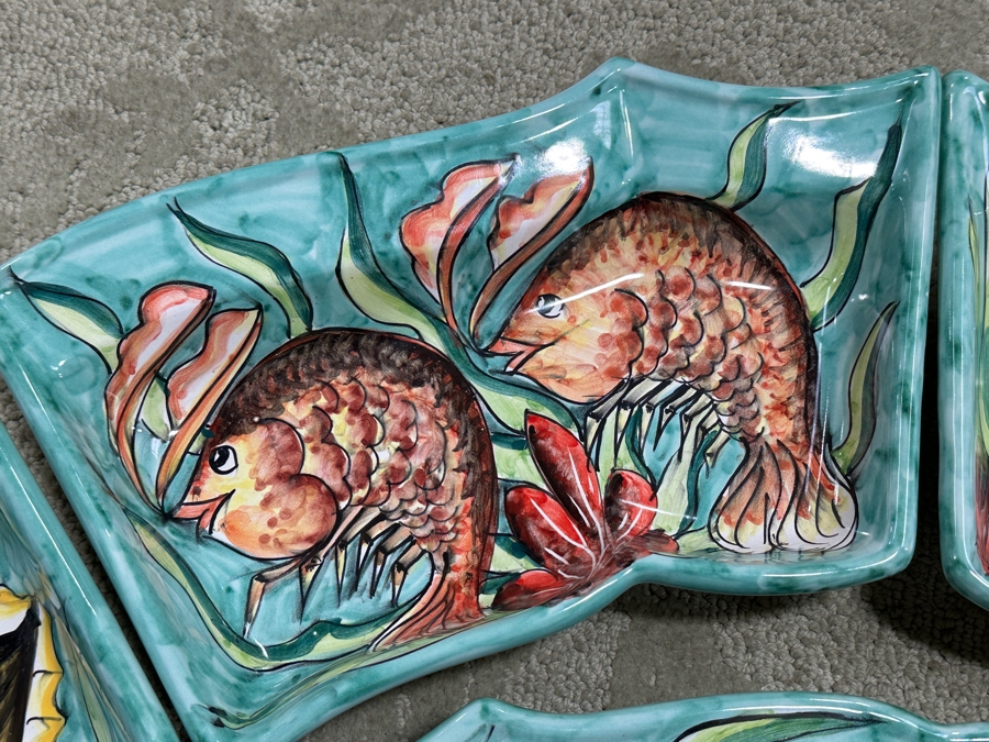 Assunta Positano Handmade Ceramic Fish Platter with 6 Circling Plates, Made in Italy 34' x 28' [Photo 3]