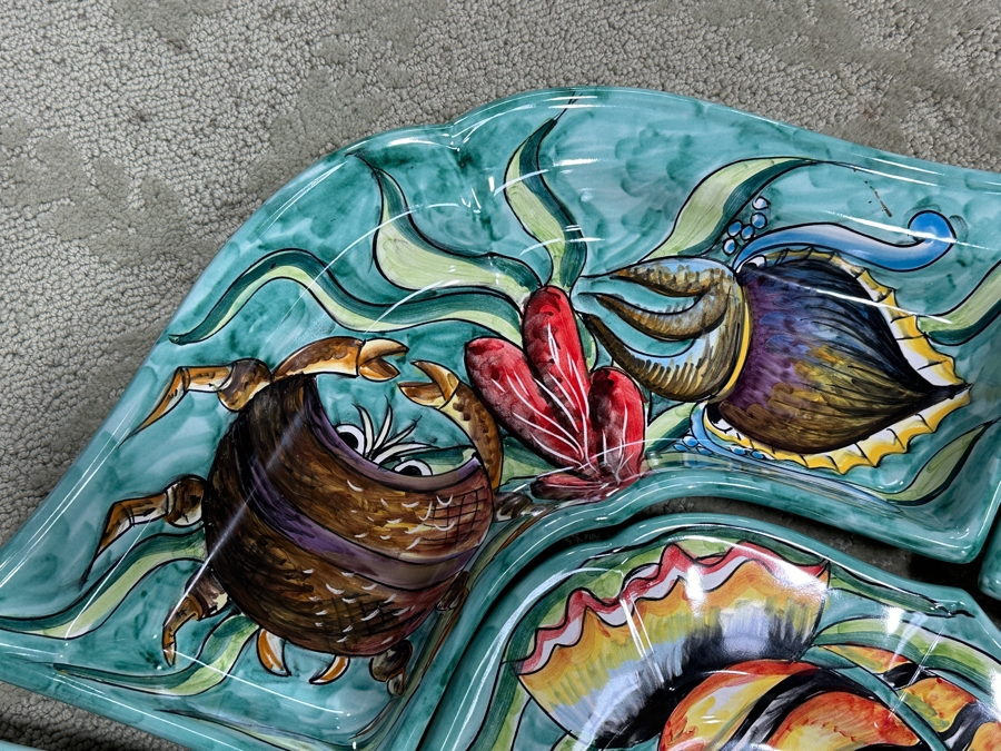 Assunta Positano Handmade Ceramic Fish Platter with 6 Circling Plates, Made in Italy 34' x 28' [Photo 5]