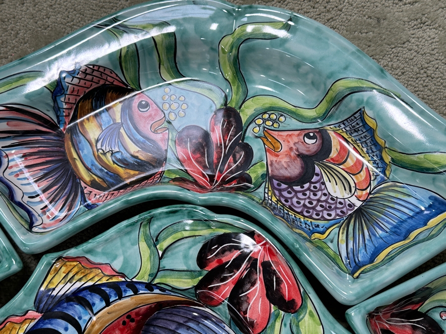 Assunta Positano Handmade Ceramic Fish Platter with 6 Circling Plates, Made in Italy 34' x 28' [Photo 6]