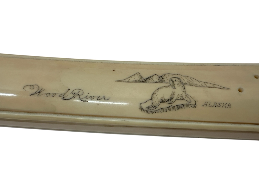 Old Inuit Alaskan Walrus Tusk Scrimshaw Cribbage Board From Wood River Alaska 23'L X 2.5'W X 5'H  [Photo 3]