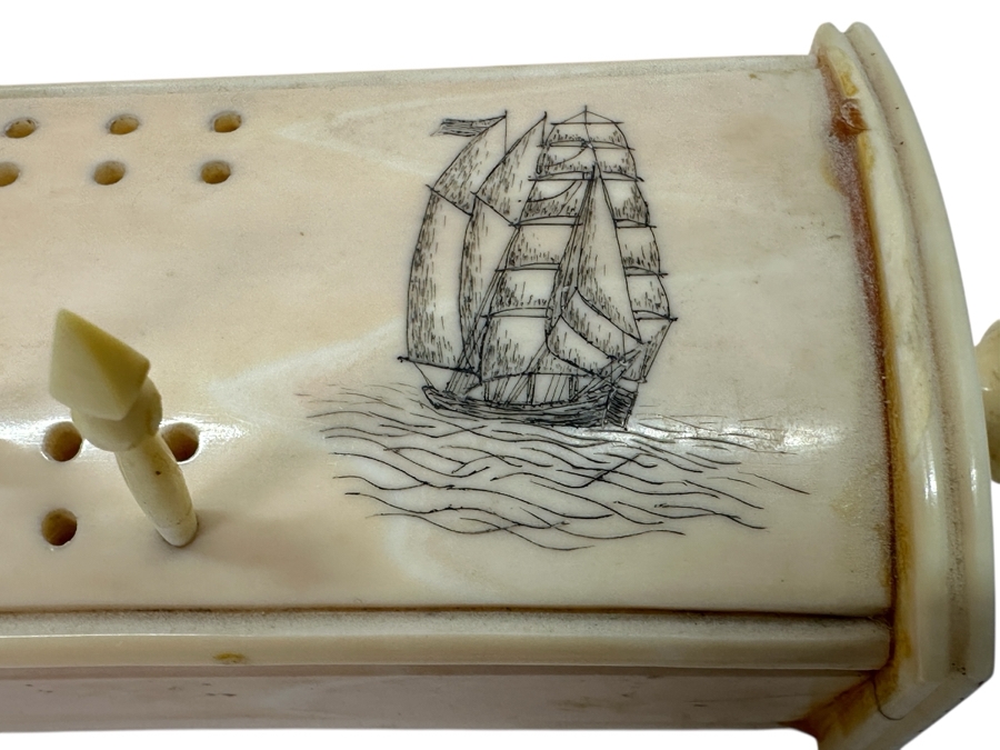 Old Inuit Alaskan Walrus Tusk Scrimshaw Cribbage Board From Wood River Alaska 23'L X 2.5'W X 5'H  [Photo 6]