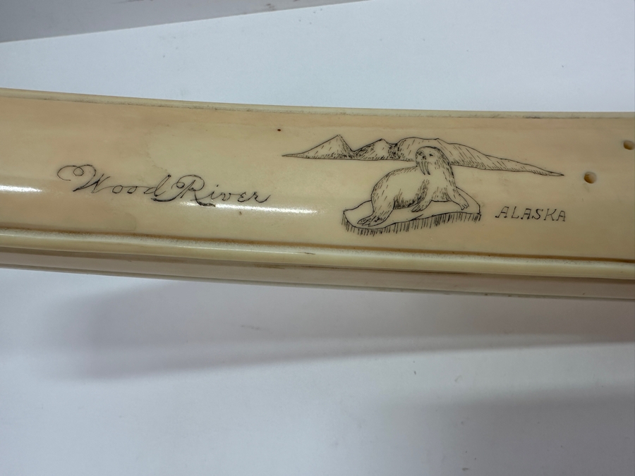 Old Inuit Alaskan Walrus Tusk Scrimshaw Cribbage Board From Wood River Alaska 23'L X 2.5'W X 5'H  [Photo 11]
