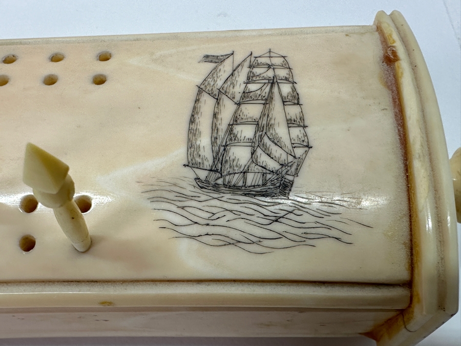 Old Inuit Alaskan Walrus Tusk Scrimshaw Cribbage Board From Wood River Alaska 23'L X 2.5'W X 5'H  [Photo 13]