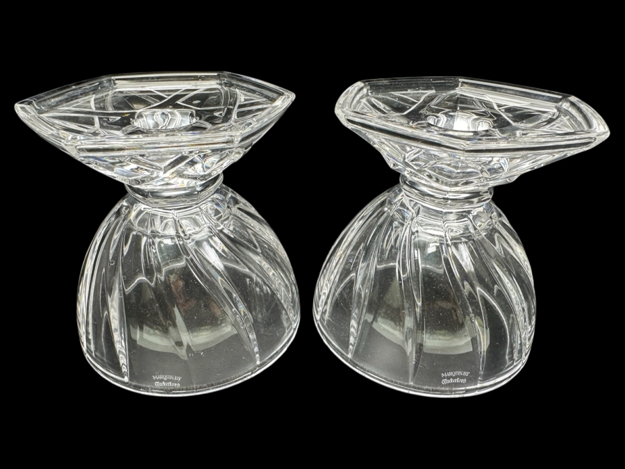 Pair Of Waterford Marquis Candleholders 4'H