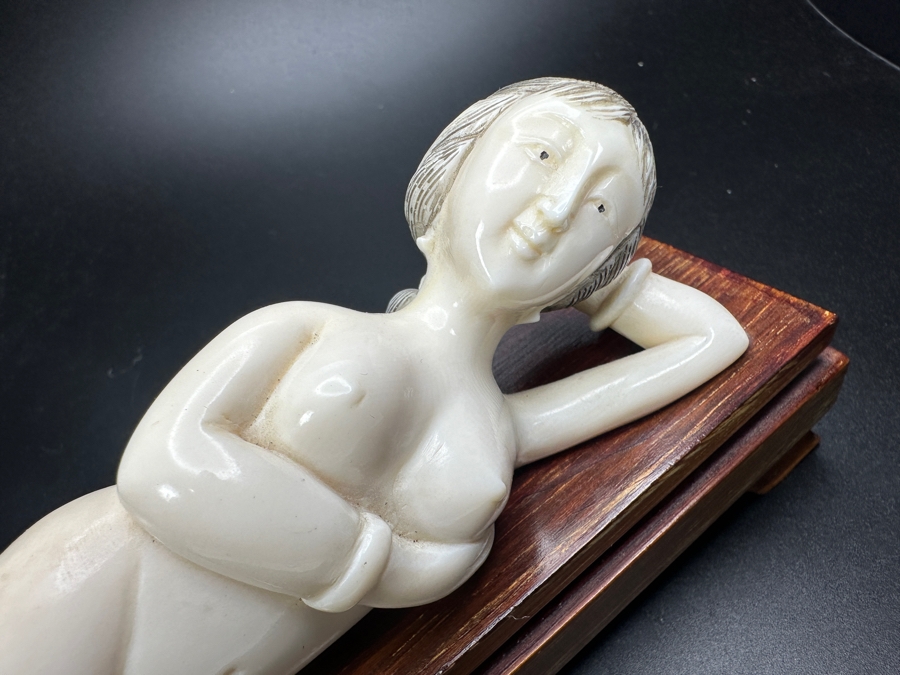 Antique Chinese Carved Bone Medicine Doll Doctor's Lady With Wooden Stand - Lady Is 7'L / Stand Is 8'L [Photo 2]