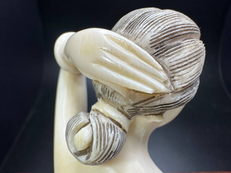 Antique Chinese Carved Bone Medicine Doll Doctor's Lady With Wooden Stand - Lady Is 7'L / Stand Is 8'L [Photo 4]